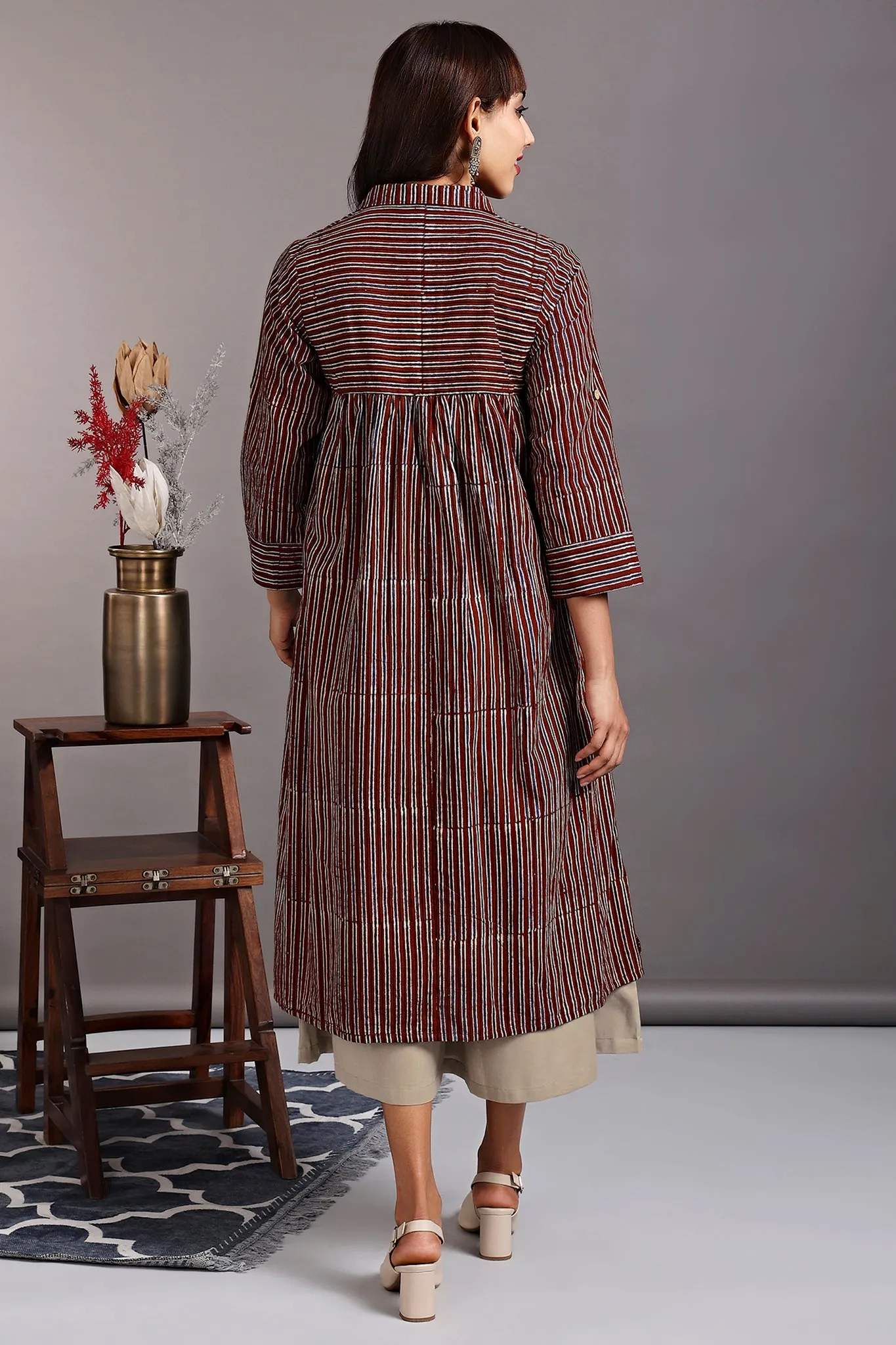 long shirt dress - carnelian red & ebony stripes