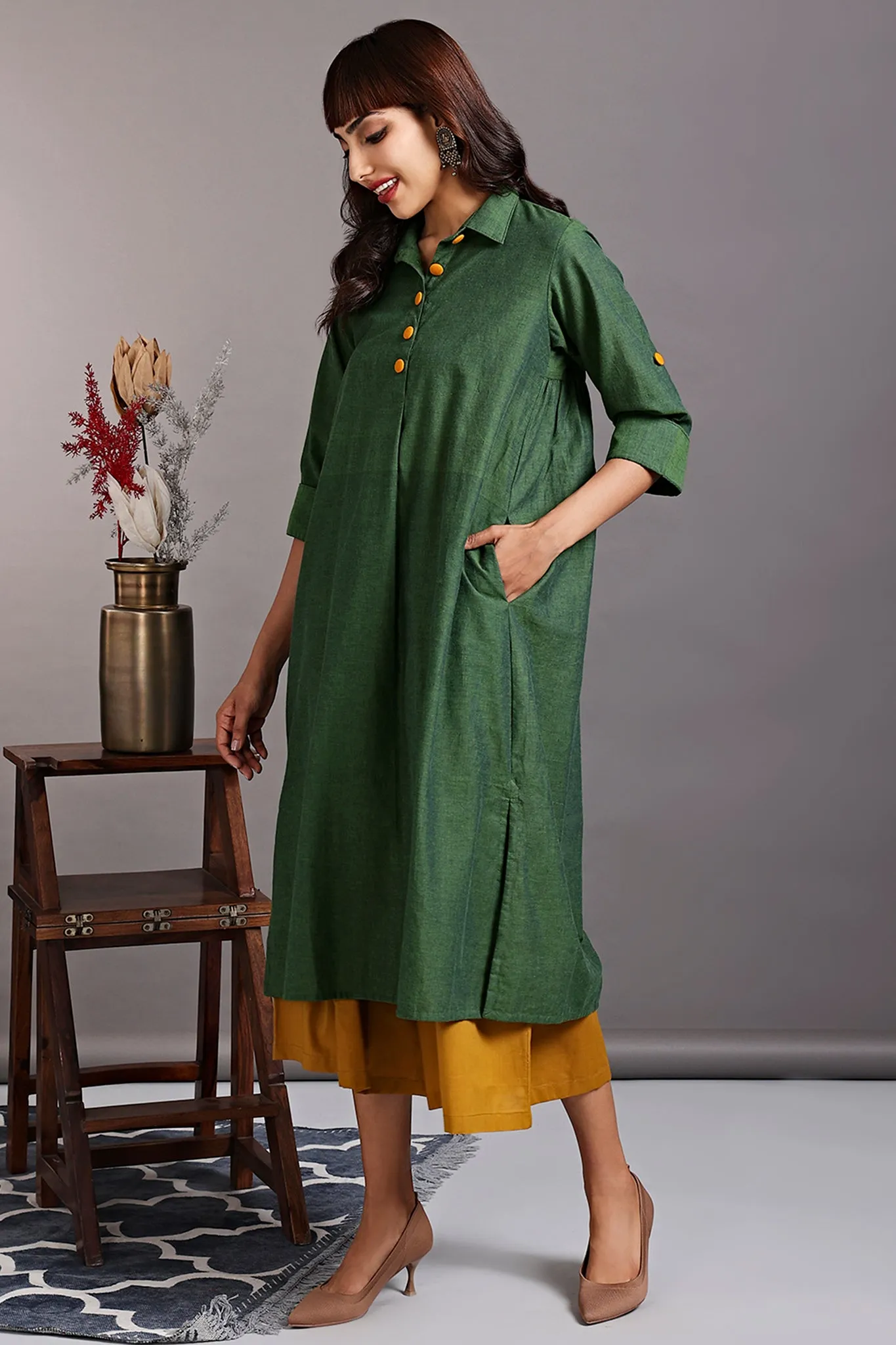 long shirt dress - emerald lake & tangerine sun