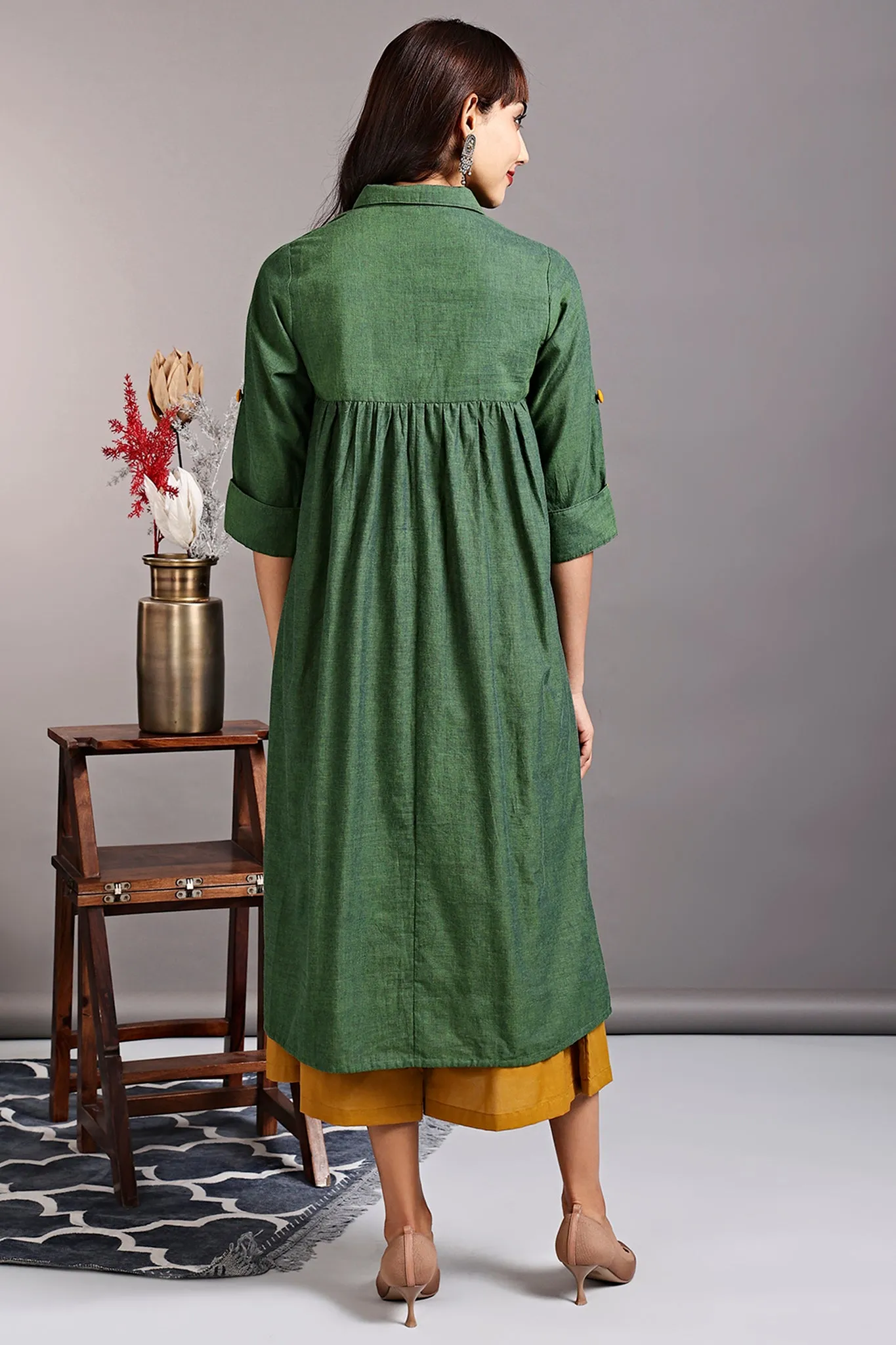 long shirt dress - emerald lake & tangerine sun