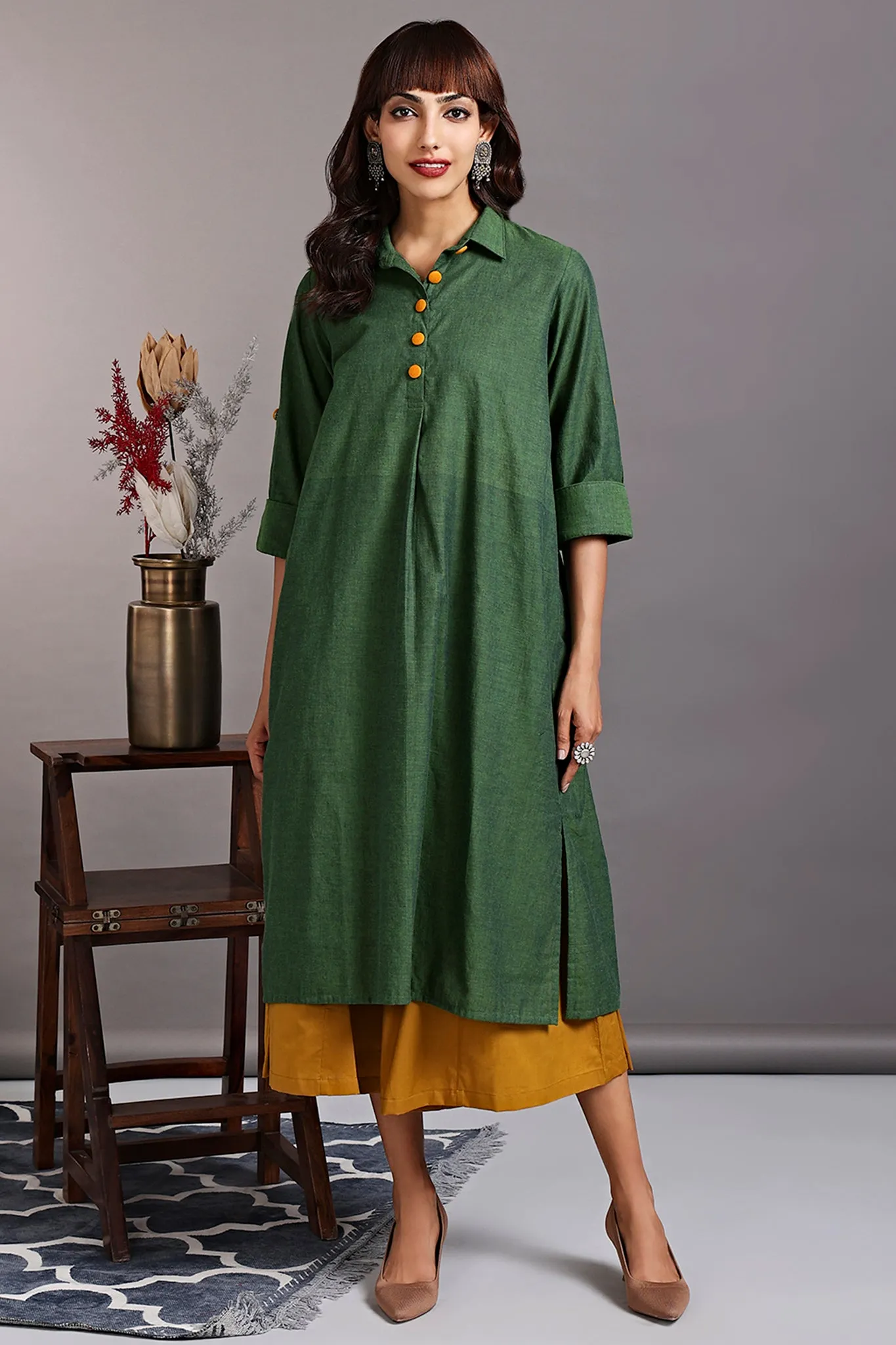 long shirt dress - emerald lake & tangerine sun