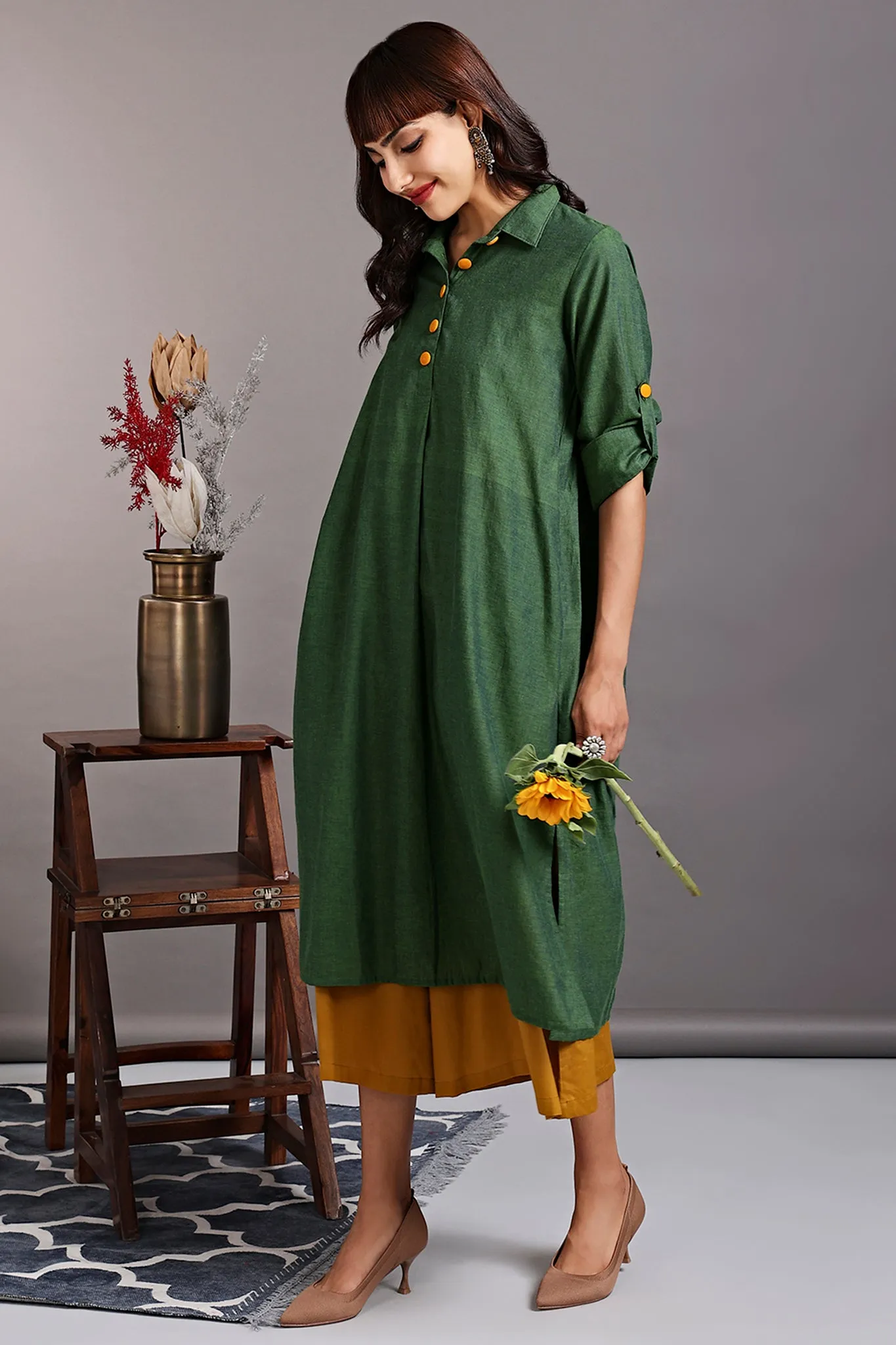 long shirt dress - emerald lake & tangerine sun