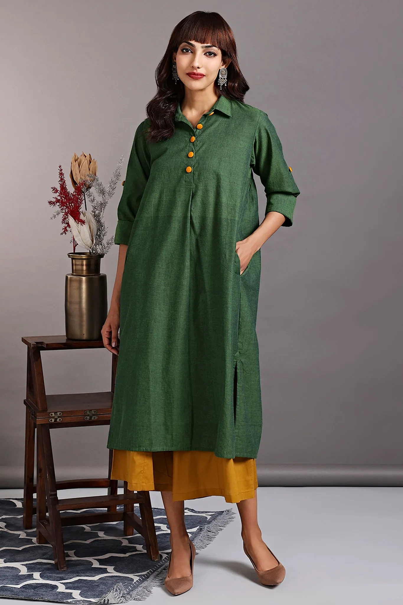 long shirt dress - emerald lake & tangerine sun