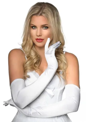 Long White Satin Opera Costume Gloves