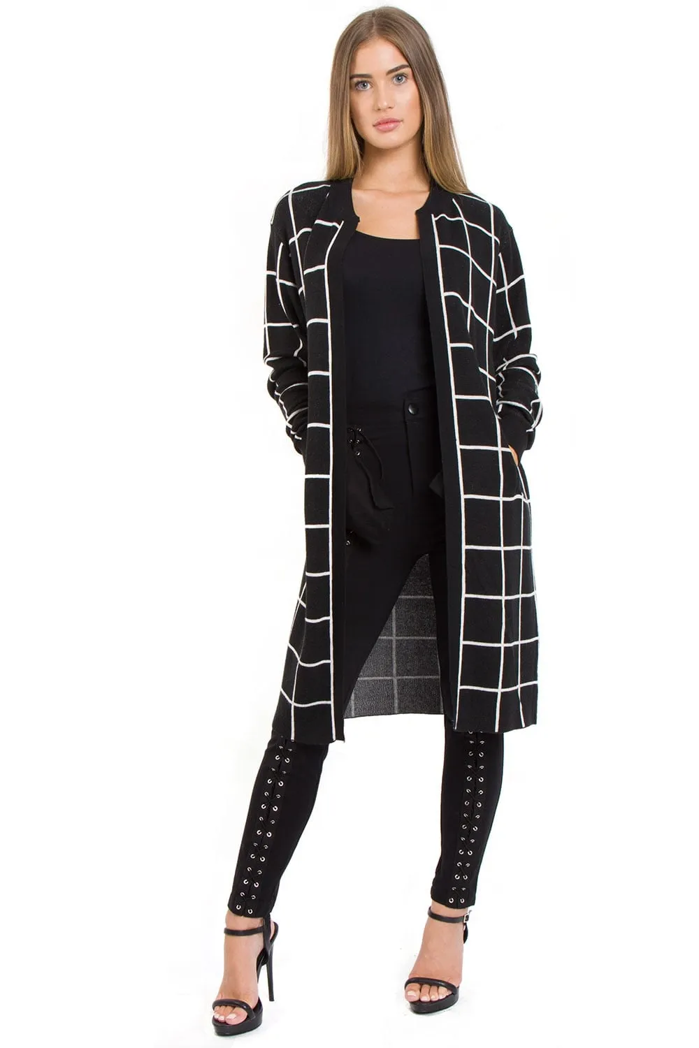 Longline Grid Check Cardigan