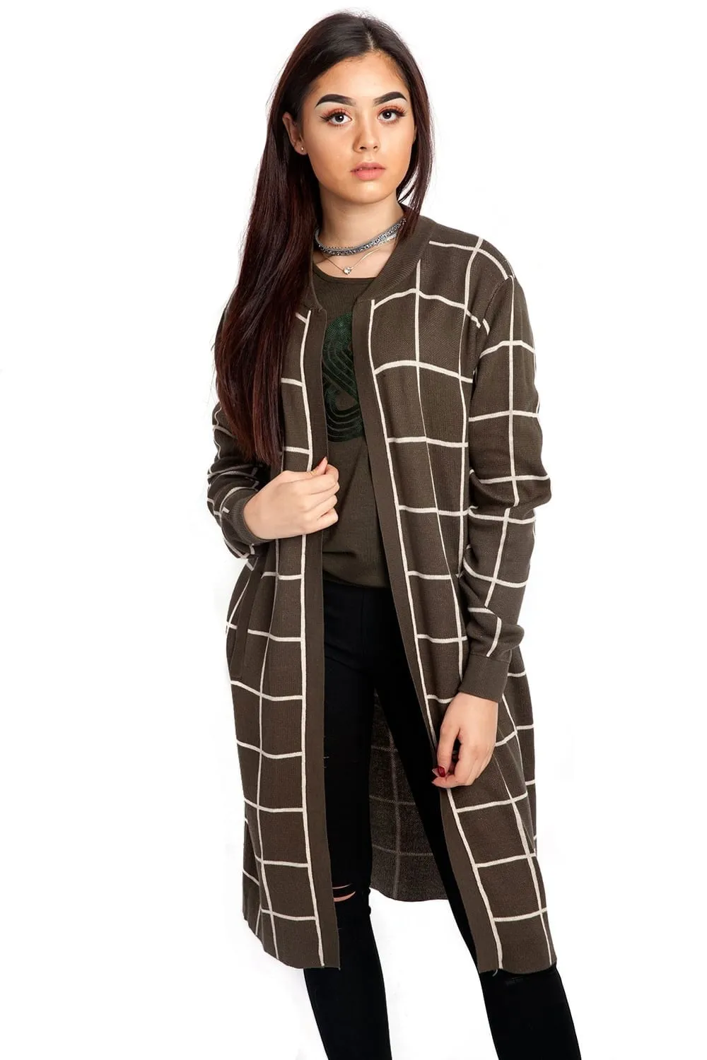 Longline Grid Check Cardigan