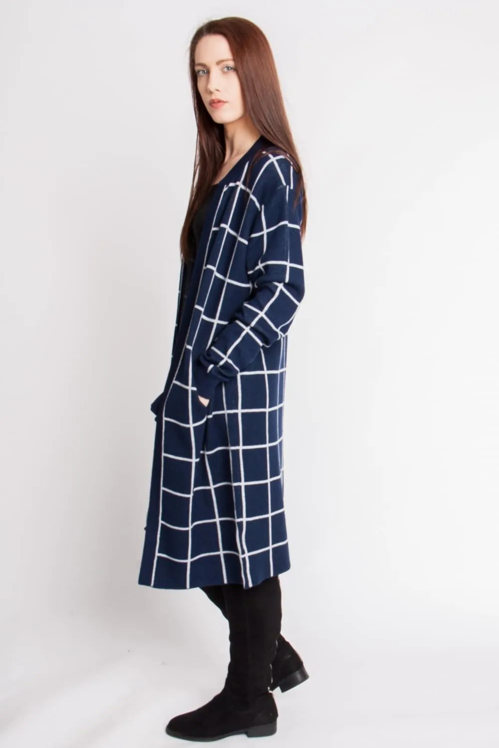 Longline Grid Check Cardigan