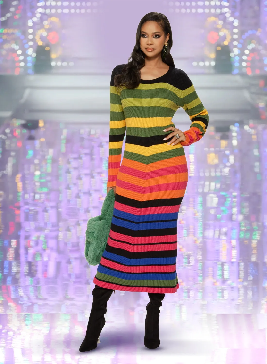 LTQ Knits 17513 Stripe Print Knit Dress