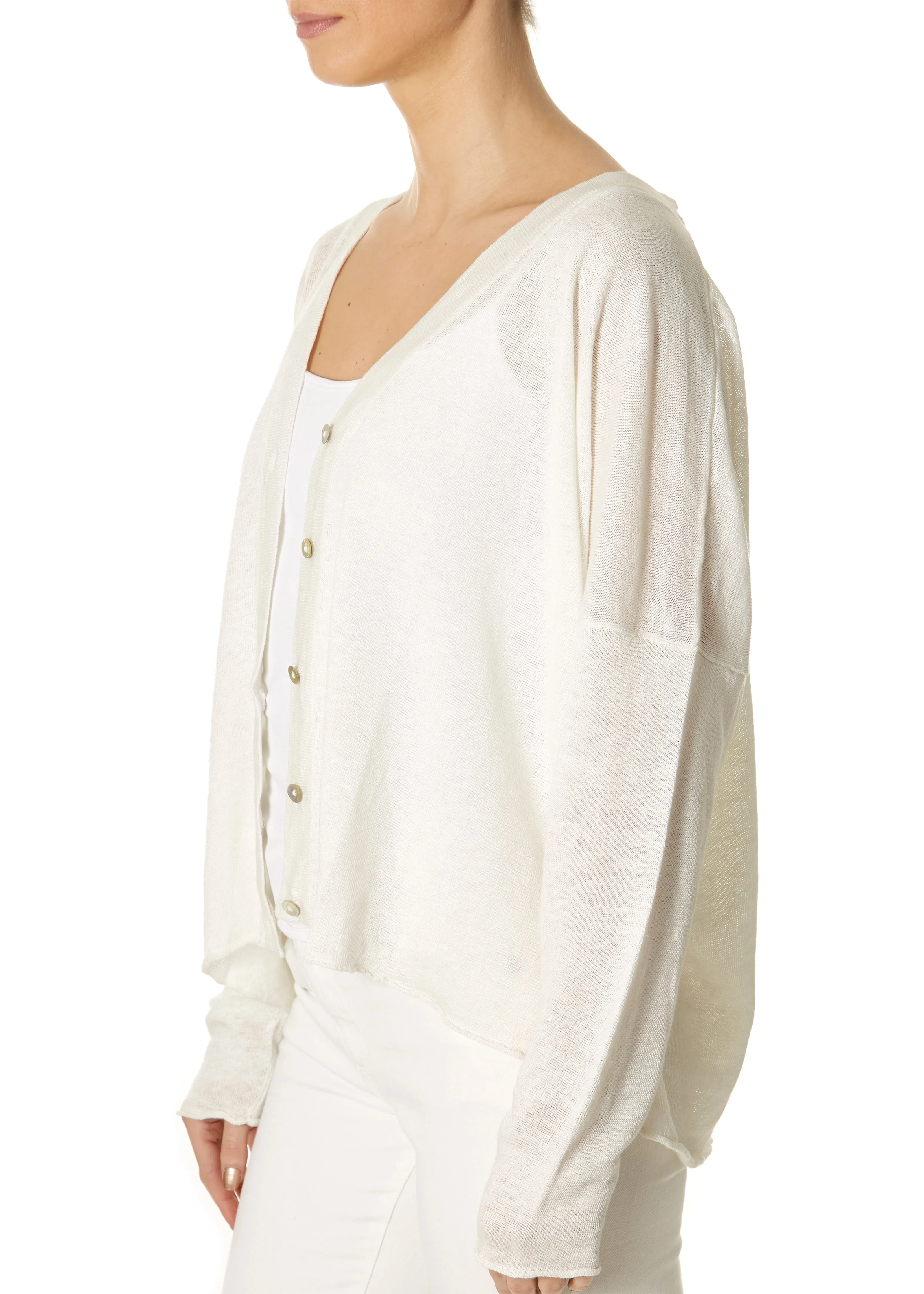 'Luna' Natural V Neck Boxy Cardigan