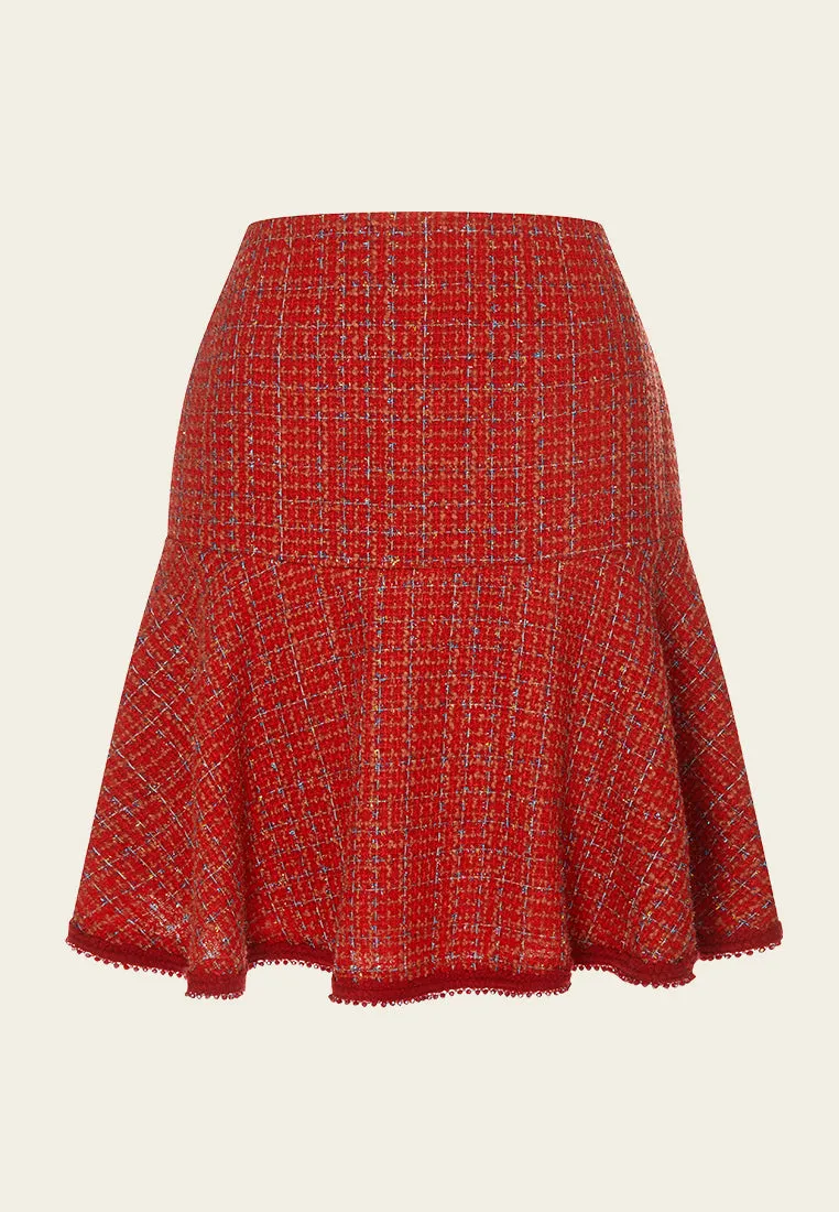 Lurex-checked Contrast-hem Fishtail Skirt