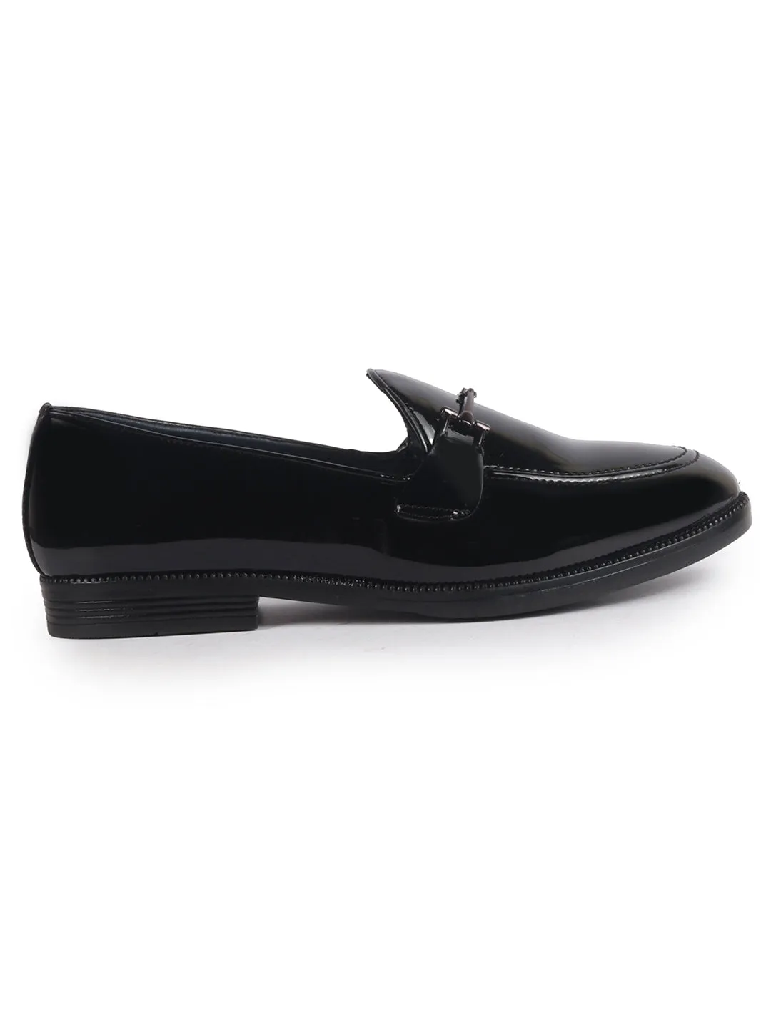 Men Black Patent Leather Horsebit Buckle TPR welted Sole Ethnic Slip On Shoes|Party Shoe|Anti Skid Sole