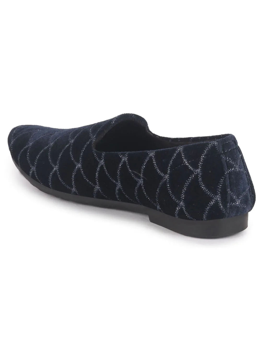 Men Navy Blue Shimmering Velvet Ethnic Juttis and Mojaris for Wedding|Slip On Shoes|Festive Kurta Slip On Shoes