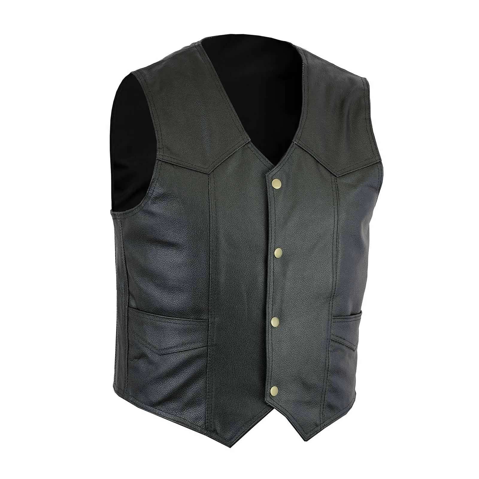 Men's Black Classic Motorcycle Biker Leather Vest