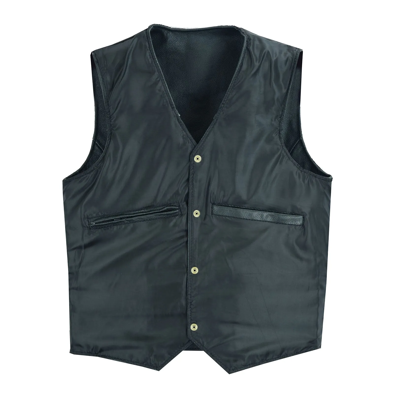 Men's Black Classic Motorcycle Biker Leather Vest