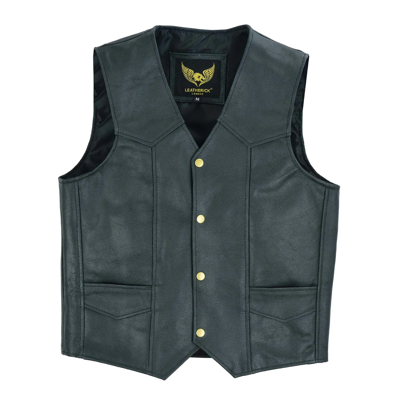 Men's Black Classic Motorcycle Biker Leather Vest