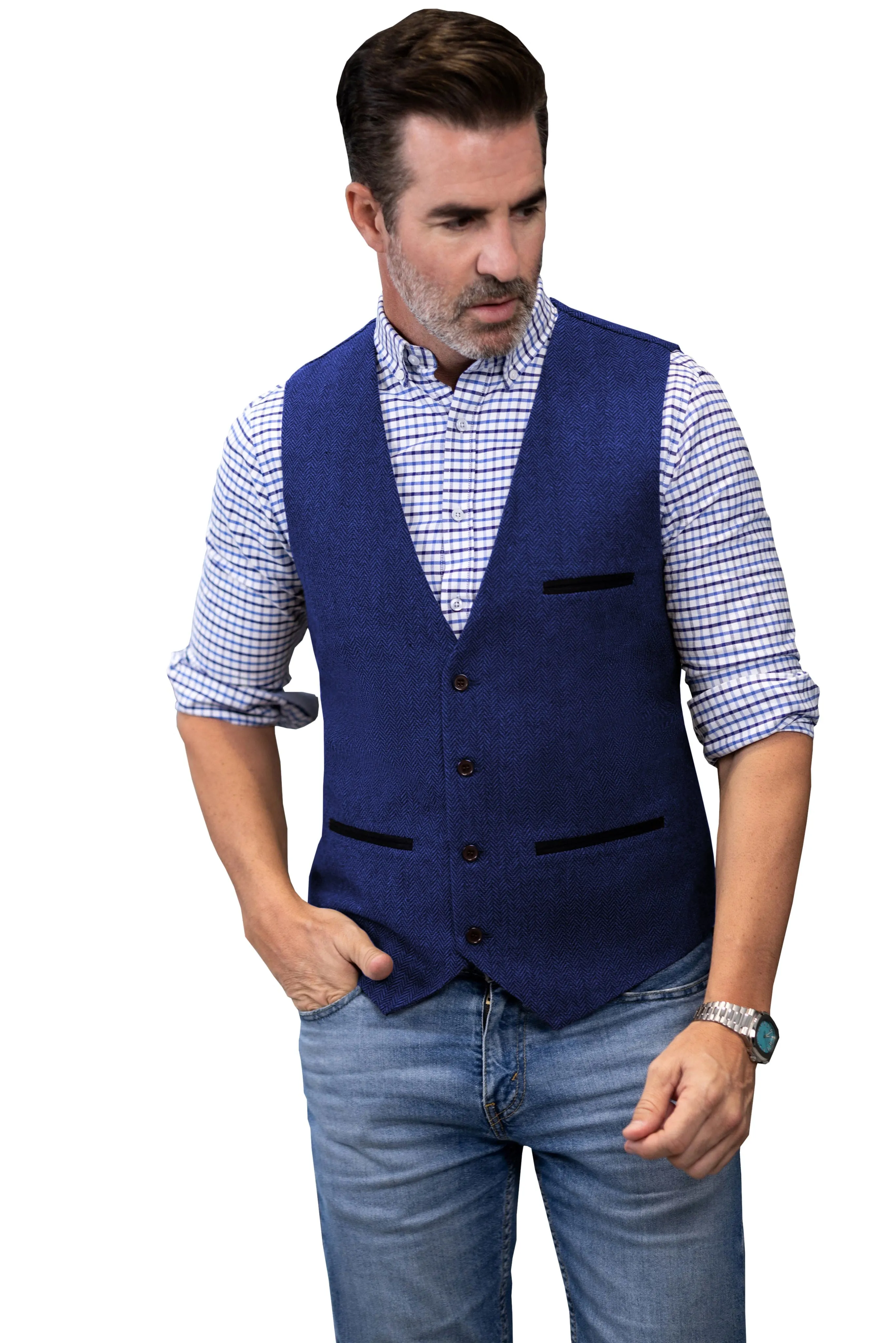 Men's Fashion Herringbone V Neck Waistcoat