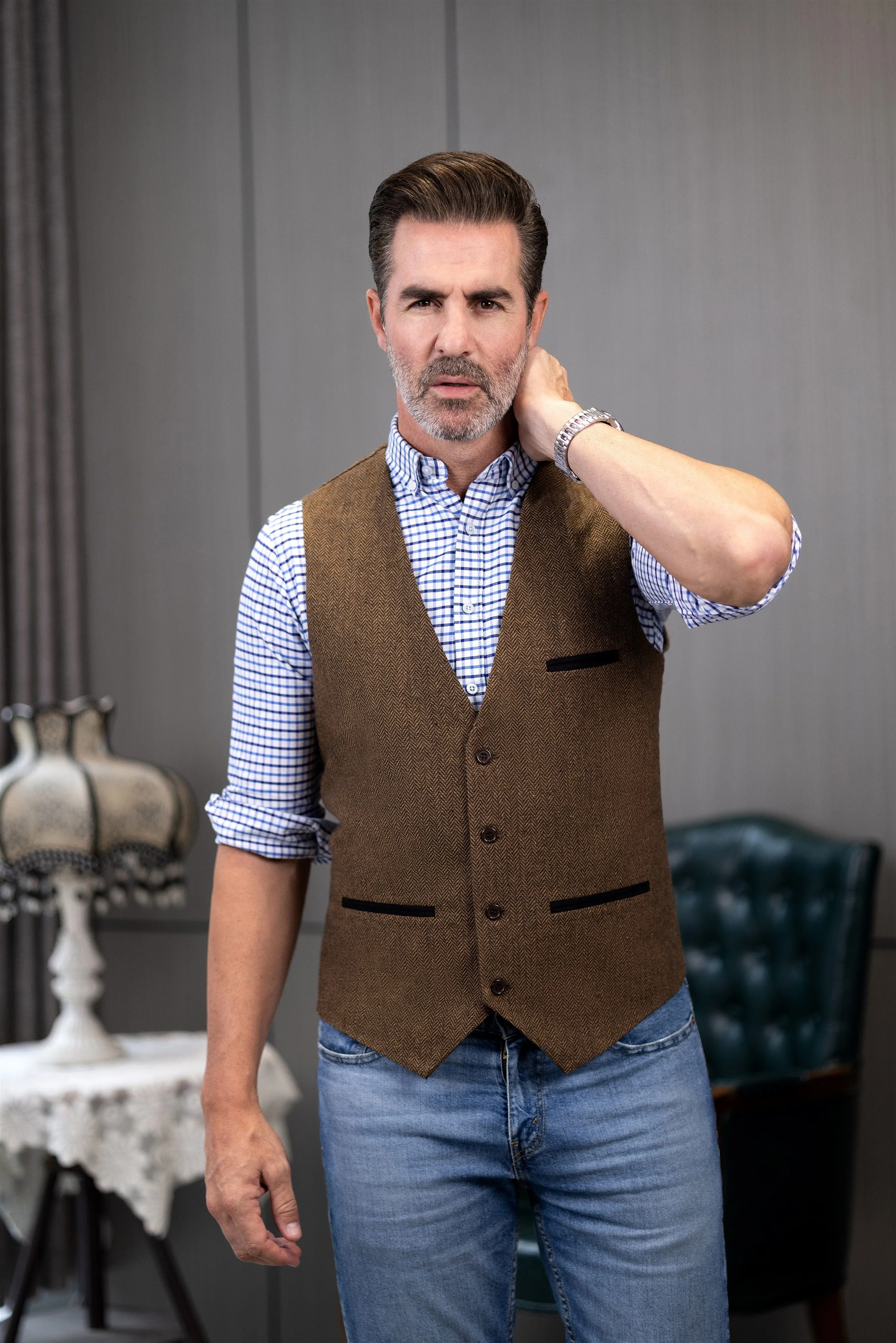 Men's Fashion Herringbone V Neck Waistcoat