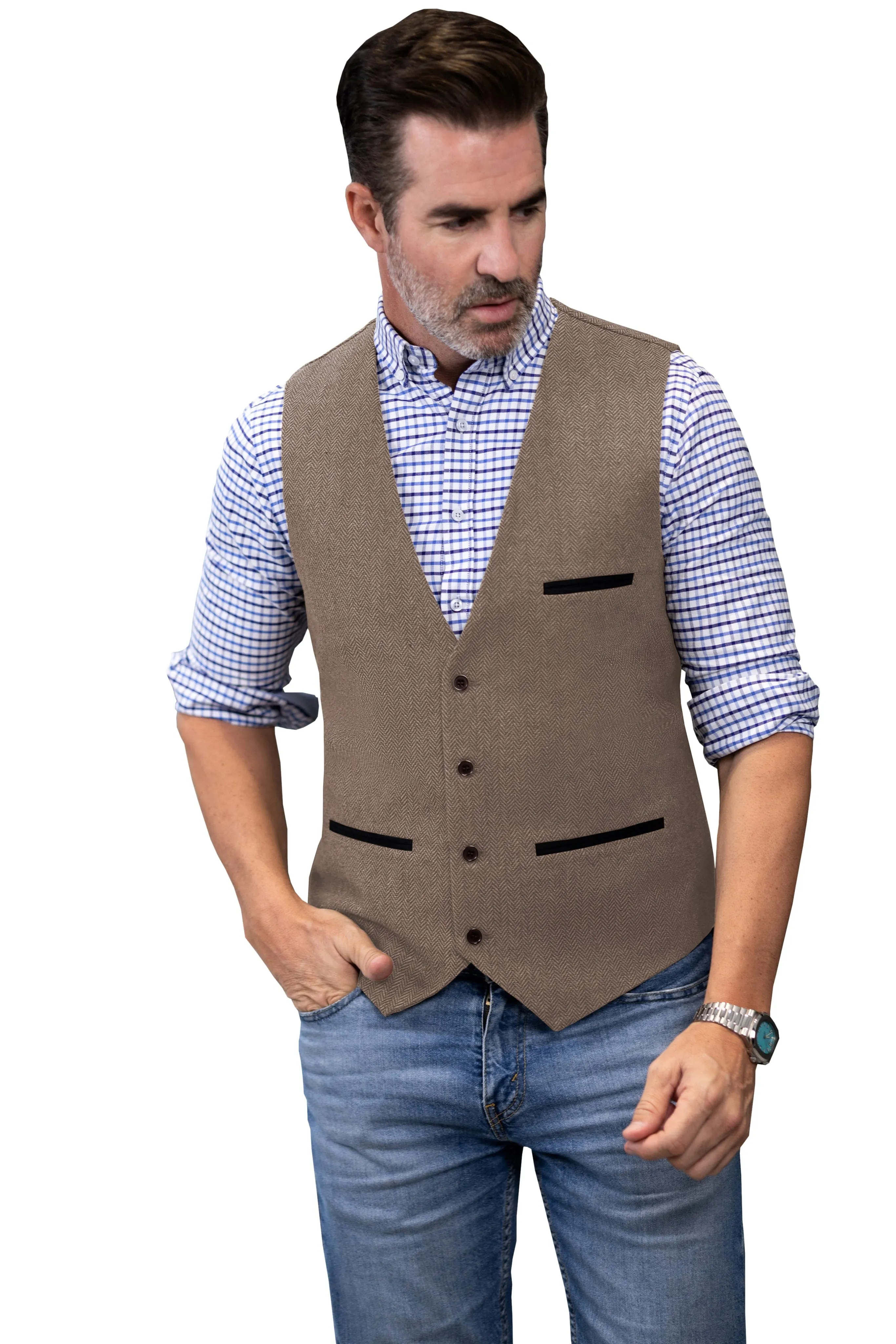 Men's Fashion Herringbone V Neck Waistcoat