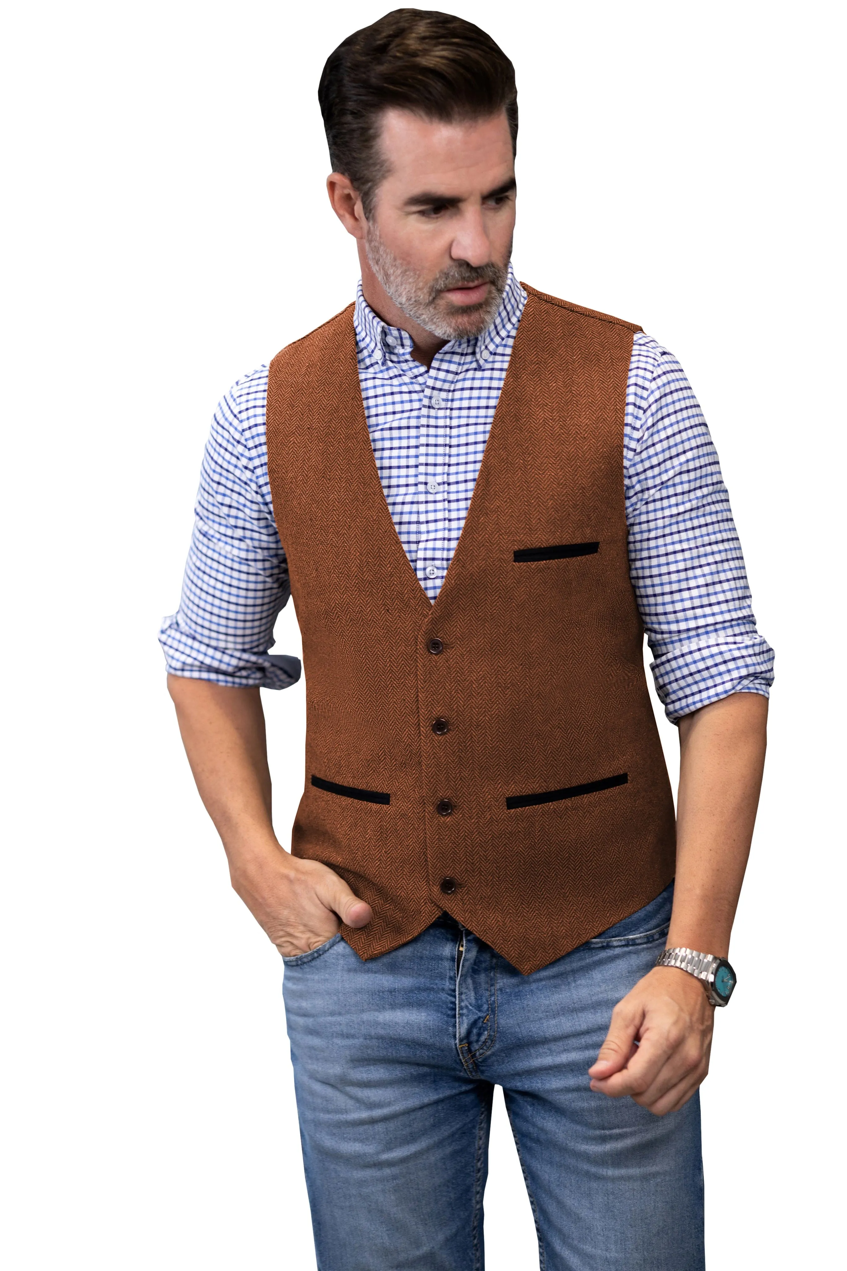 Men's Fashion Herringbone V Neck Waistcoat