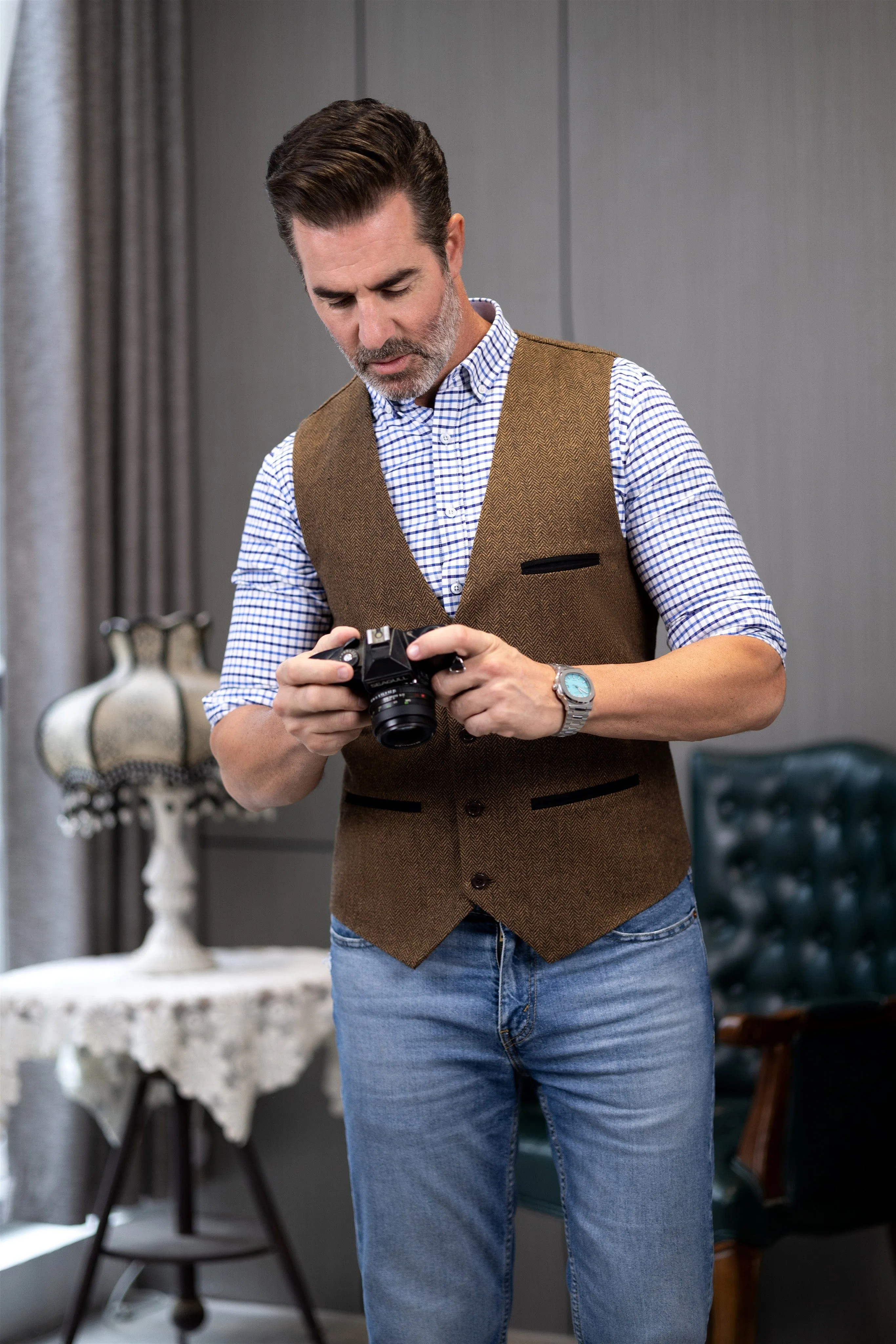 Men's Fashion Herringbone V Neck Waistcoat