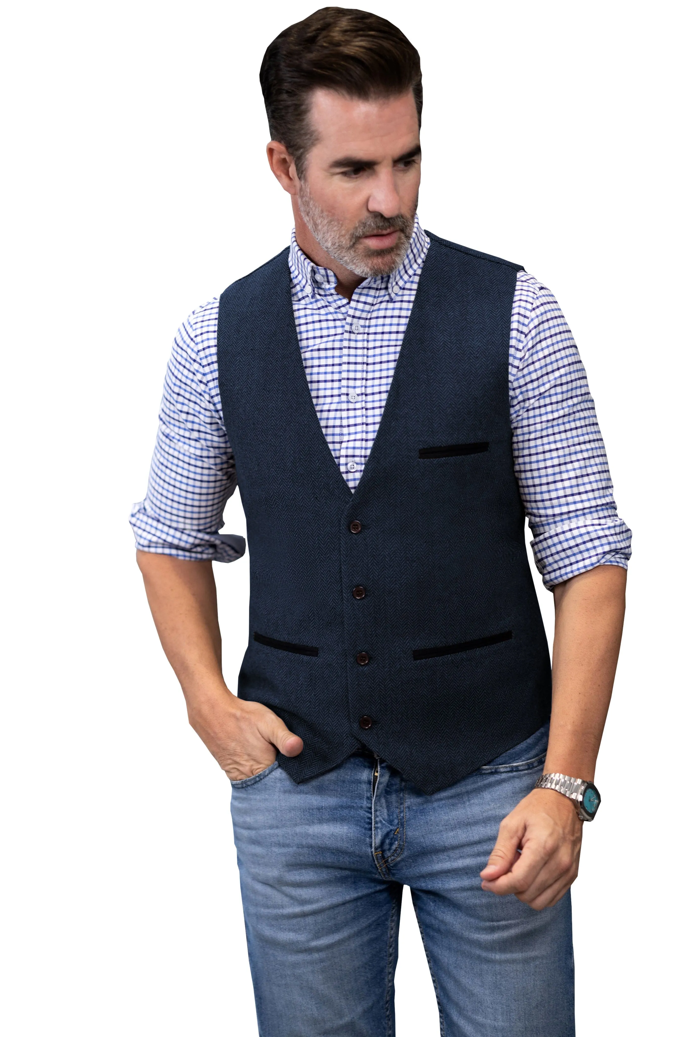 Men's Fashion Herringbone V Neck Waistcoat