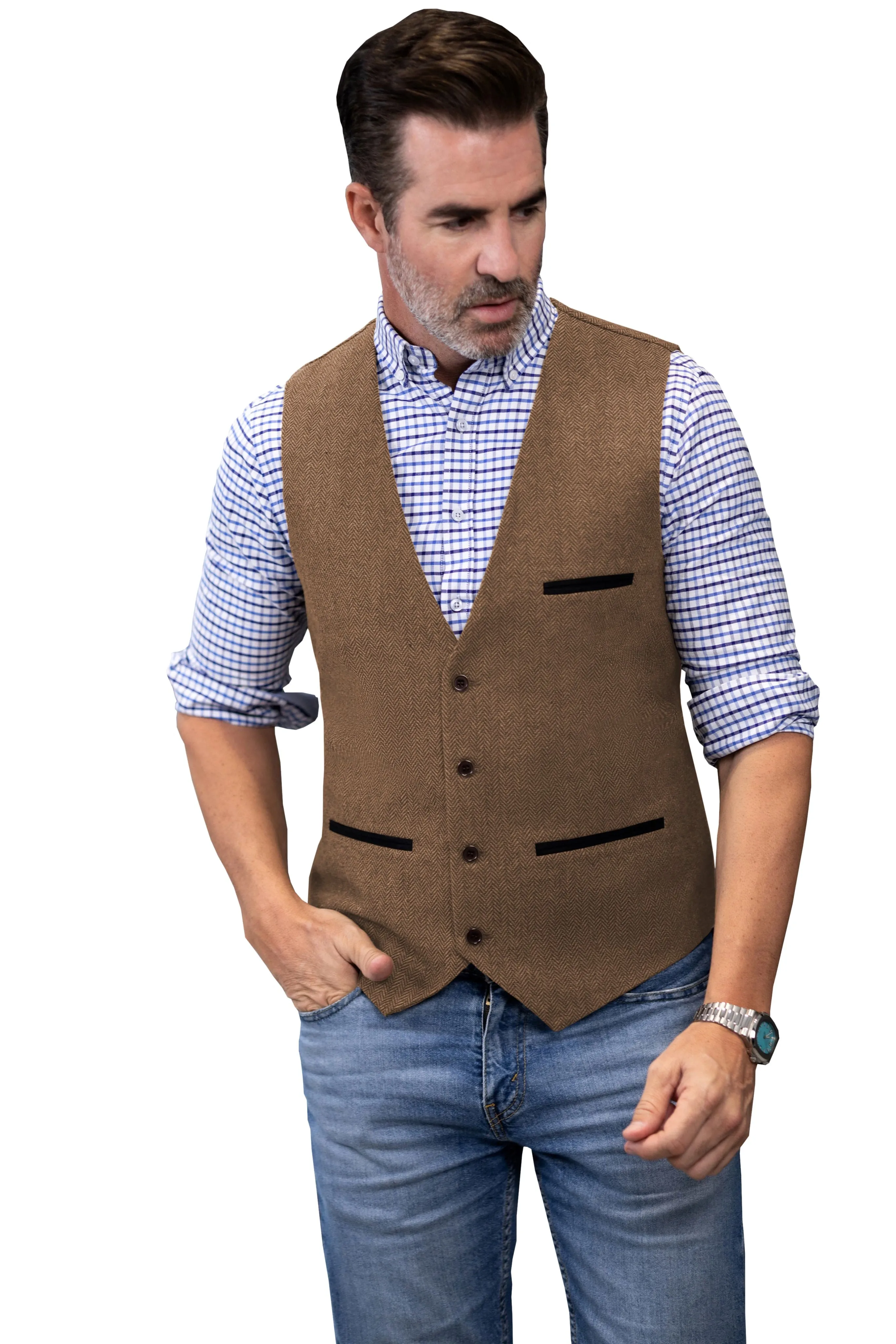 Men's Fashion Herringbone V Neck Waistcoat