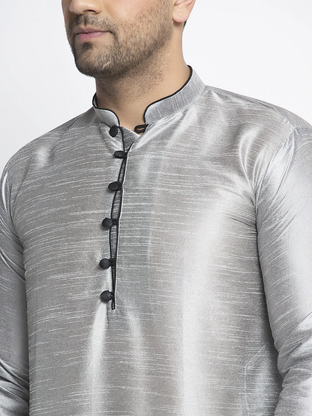 Men's Grey Solid Kurta With Black Dhoti Pant - Benstoke