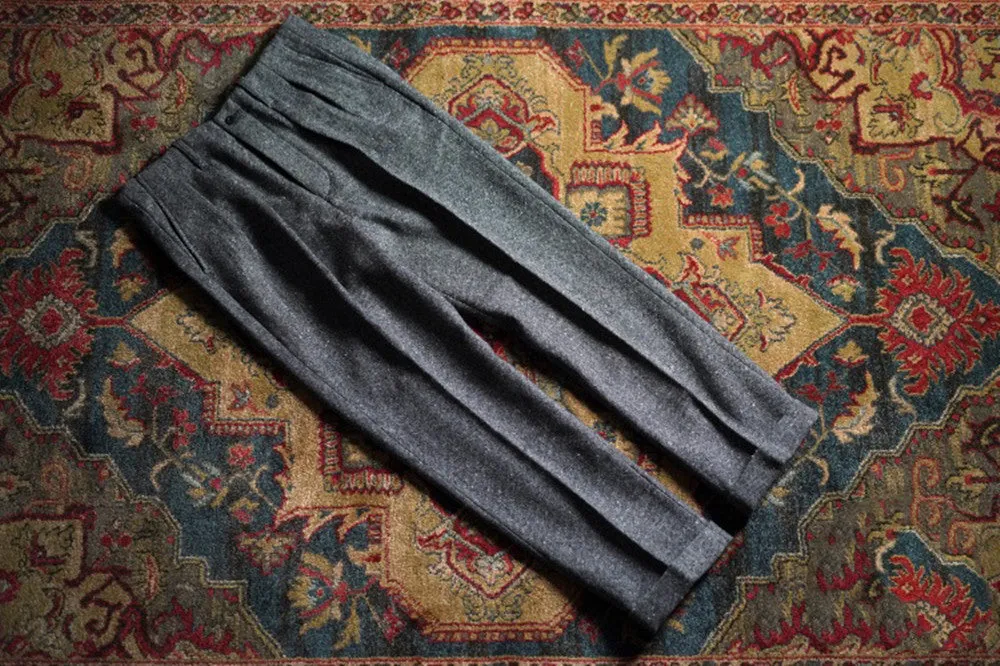 Men's Grey Speckled Tweed Pleated Pants