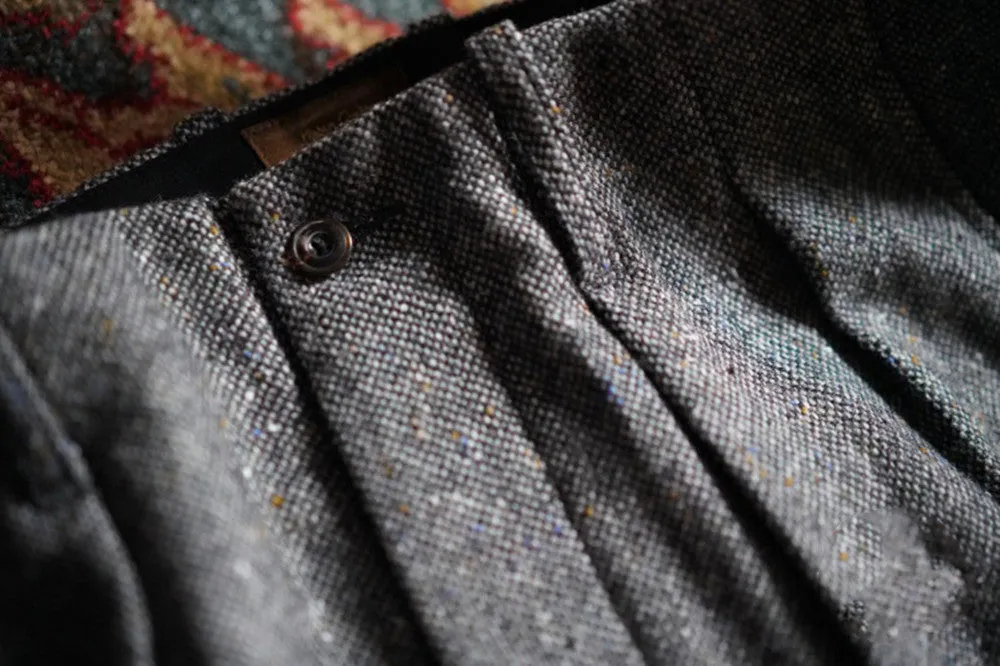 Men's Grey Speckled Tweed Pleated Pants