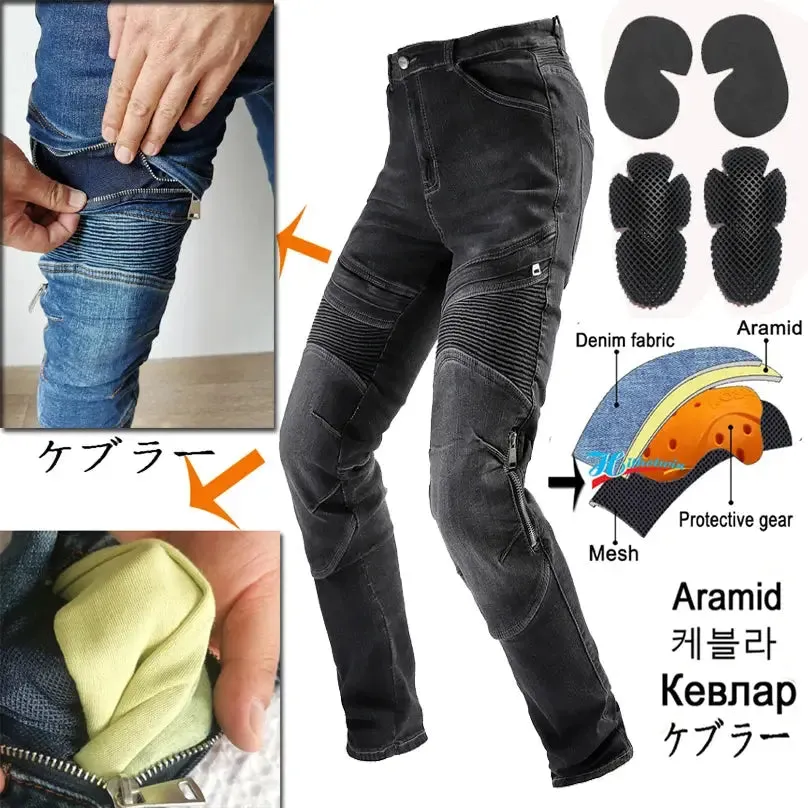 Men's Motorcycle Racing Pants Tight Blue Motorcycle Elastic Jeans With Pads Tight Motorcycle Slim Jeans