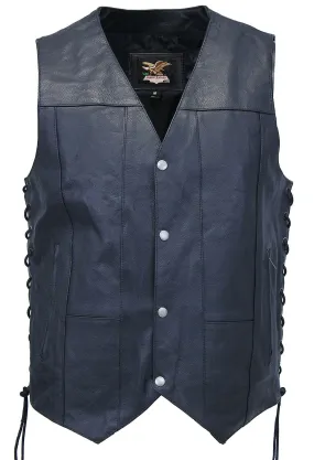 Men's Premium Leather Biker Vest - w/Concealed Pockets #VM630PT