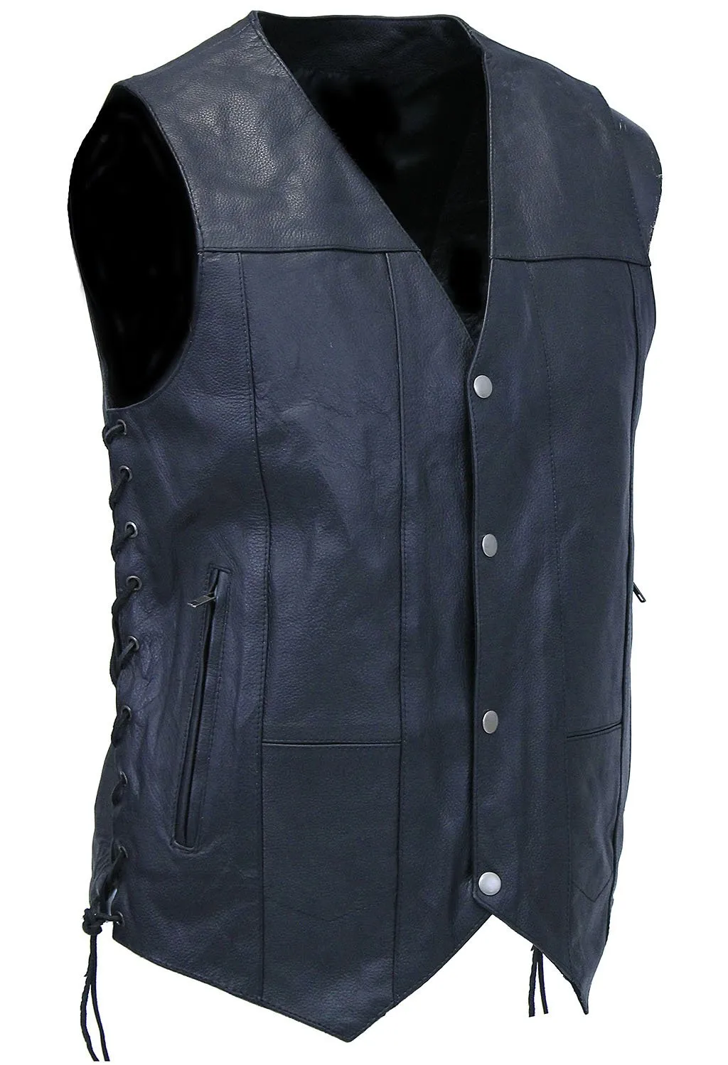 Men's Premium Leather Biker Vest - w/Concealed Pockets #VM630PT