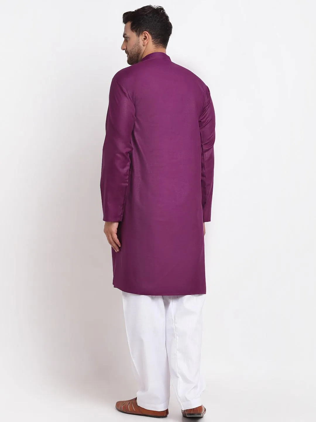 Men's Purple Solid Kurta With White Salwar - Benstoke