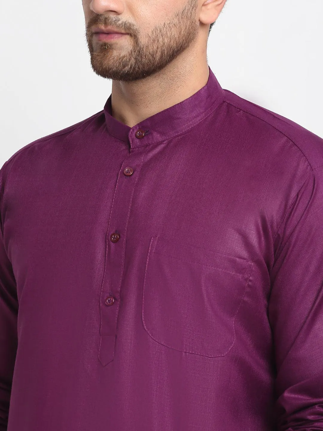 Men's Purple Solid Kurta With White Salwar - Benstoke