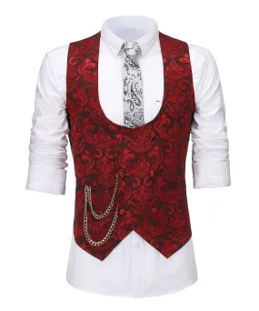 Men's U-Neck Sleeveless Slim Fit Patterned Jacket Casual Suit Waistcoat