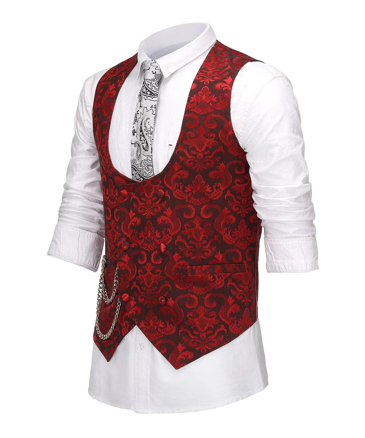 Men's U-Neck Sleeveless Slim Fit Patterned Jacket Casual Suit Waistcoat