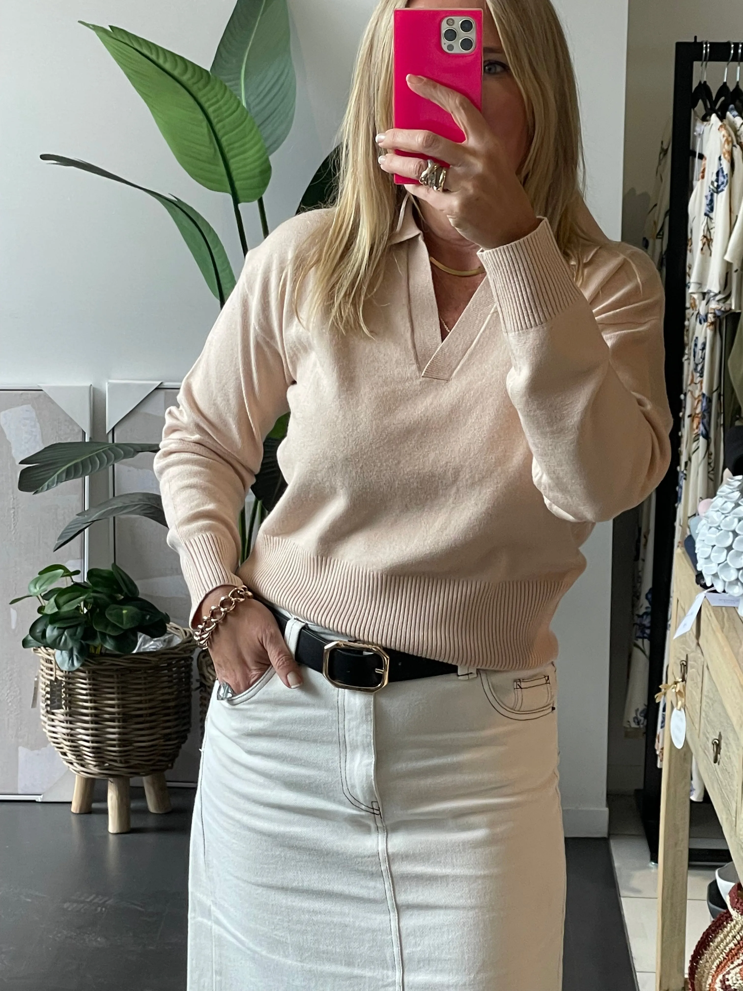 Milano Polo Knit Top - SAND