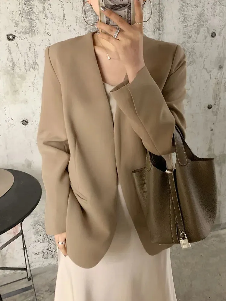 Minimalist Blazers For Women Notched Collar Long Sleeve Slim Patchwork Hidden Breasted Slim Blazer Female Fashion