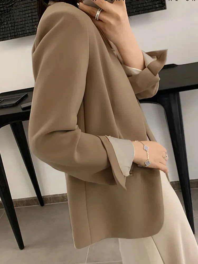 Minimalist Blazers For Women Notched Collar Long Sleeve Slim Patchwork Hidden Breasted Slim Blazer Female Fashion