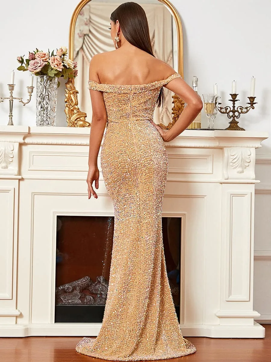 Missord Off-the-Shoulder Sequin Gown XH2015