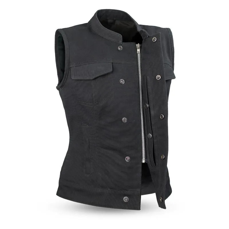 MKL - Charlene Canvas Women's Leather Motorcycle Vest