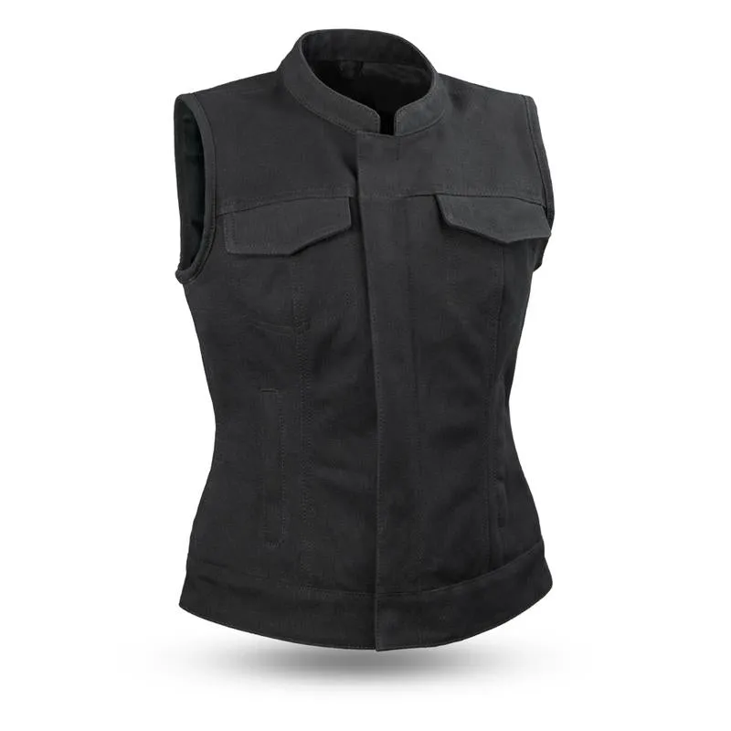 MKL - Charlene Canvas Women's Leather Motorcycle Vest