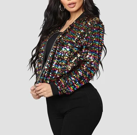 Multicolour Sequin Bomber Jacket