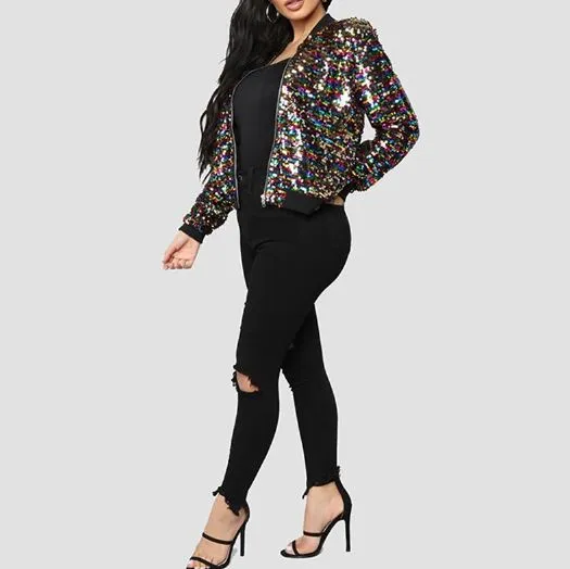 Multicolour Sequin Bomber Jacket