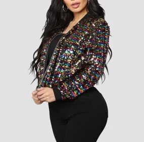 Multicolour Sequin Bomber Jacket