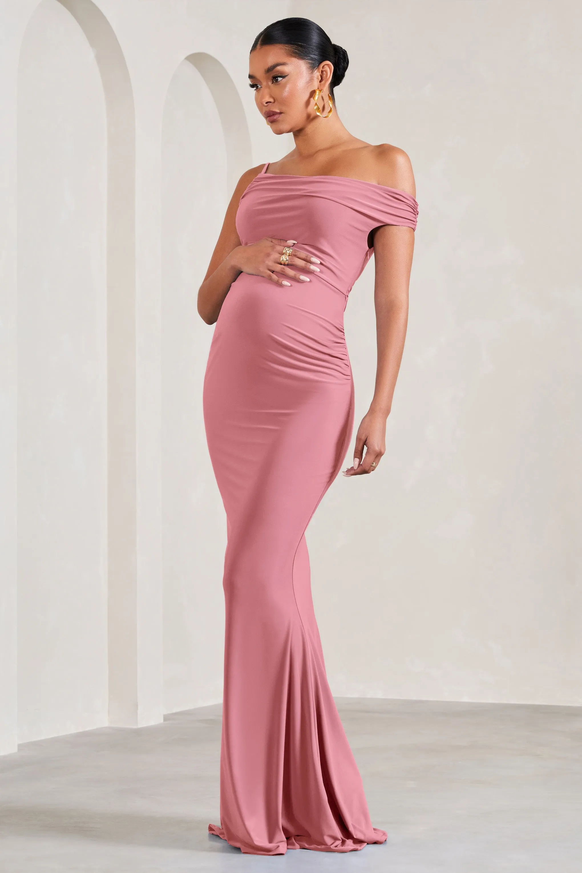 My Wish | Blush Pink Strappy Asymmetric Maternity Maxi Dress