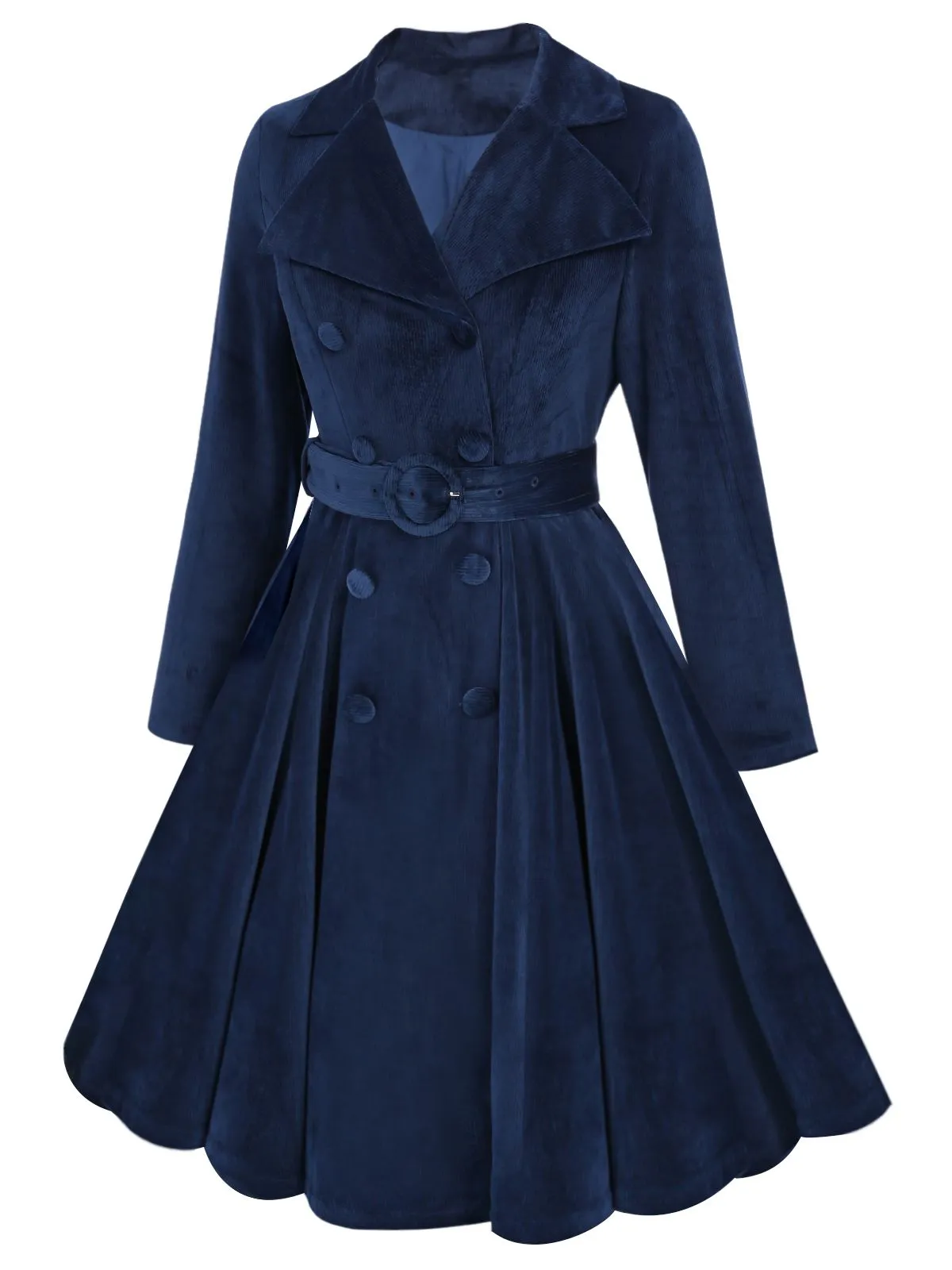 Navy Blue 1950s Velvet Long Coat