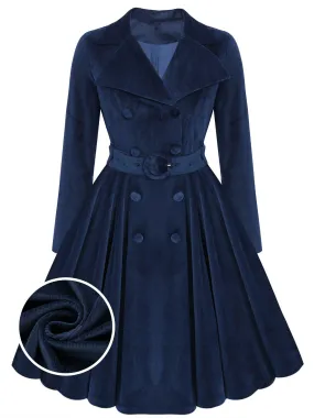 Navy Blue 1950s Velvet Long Coat