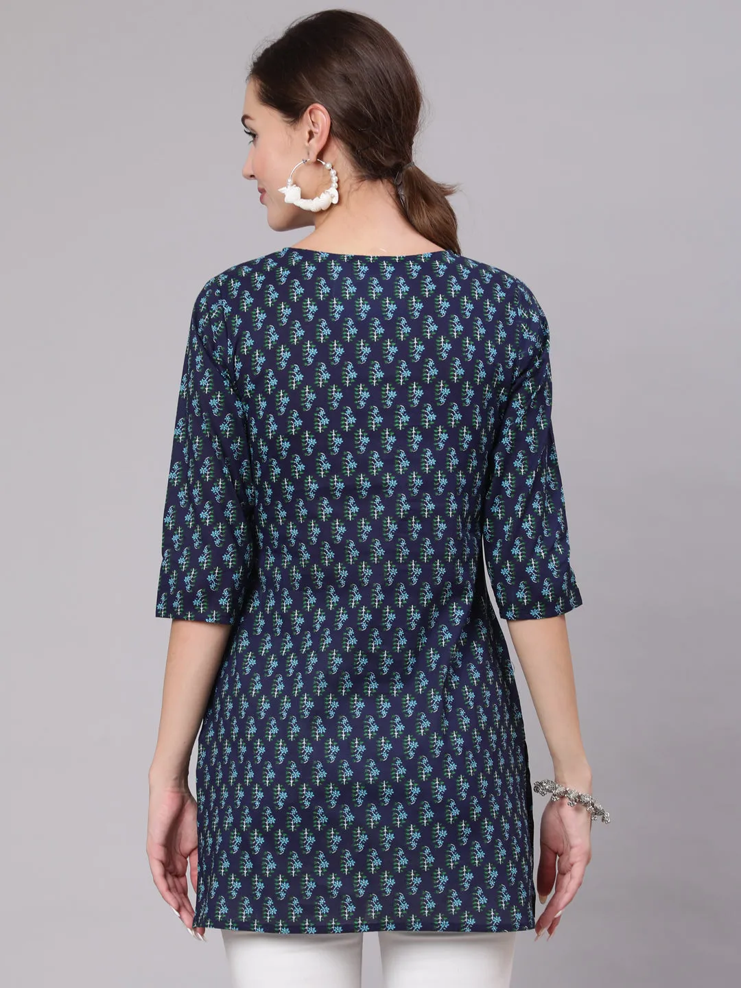 Navy Blue & White Printed Tunic