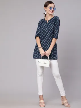 Navy Blue & White Printed Tunic