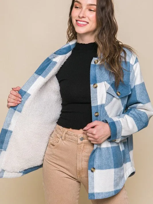 Never Enough Plaid Button Down Plaid Shacket with Front Pocket Detail